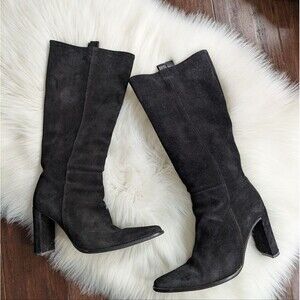 Russell And Bromley Black Suede Women's Calf Riding Boots Size 38.5 / 7.5 Pointy